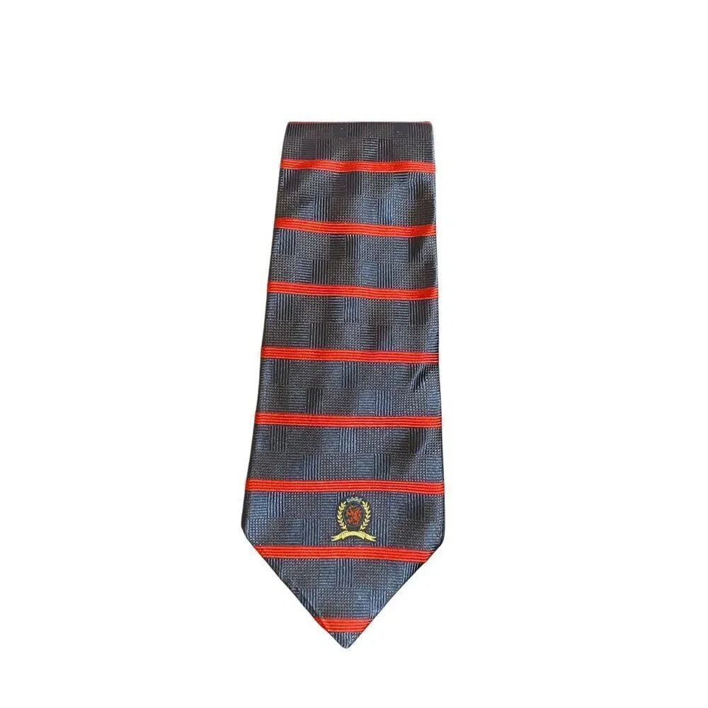 Tommy Hilfiger, vintage men’s navy and red striped silk tie 57